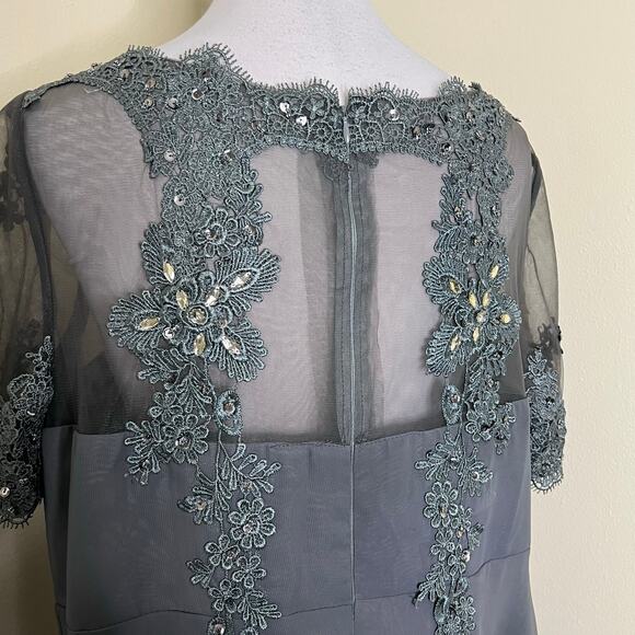 Gray Flutter Sleeve Maxi Gown for Weddings - Picture 8 of 11